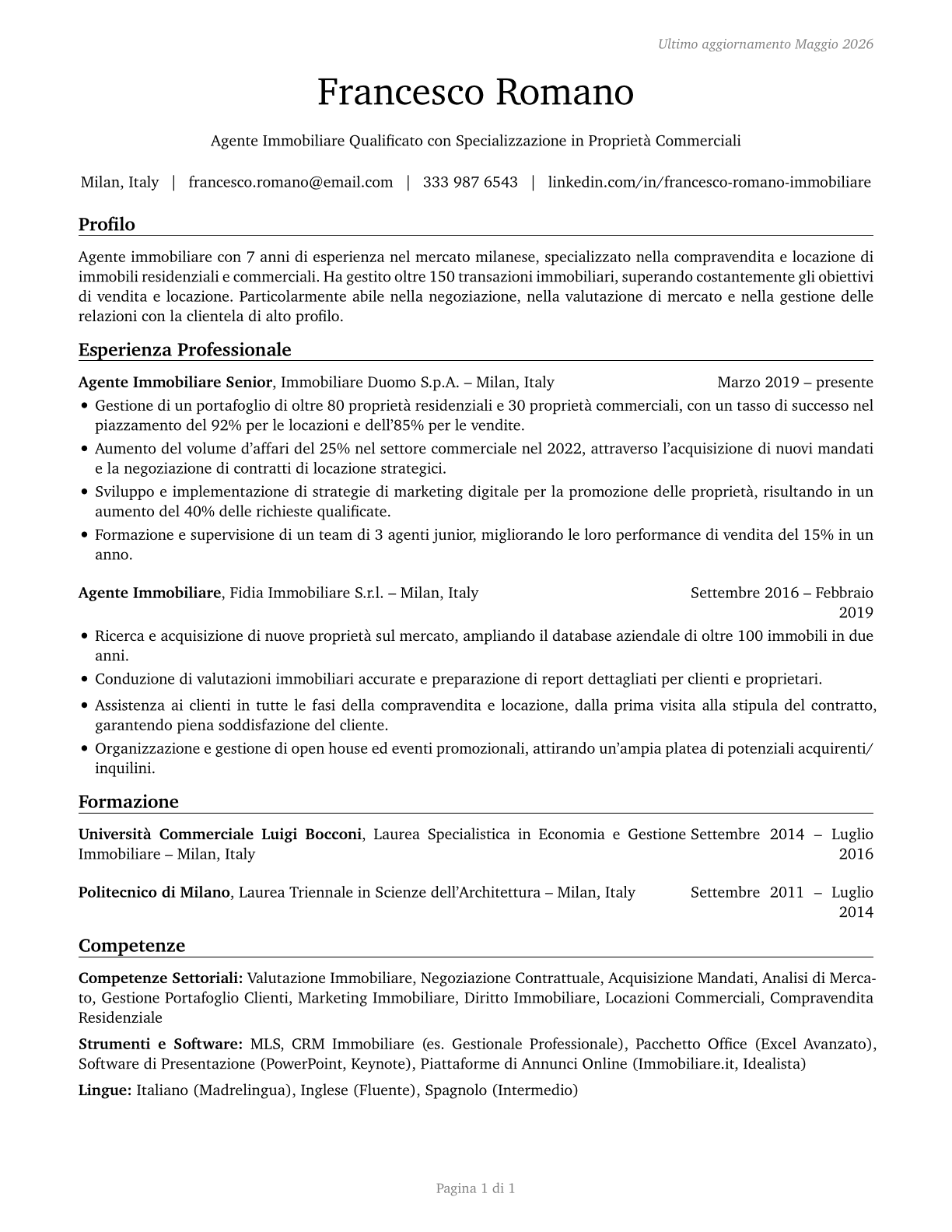 Real Estate Brokers CV in Italian — page 1