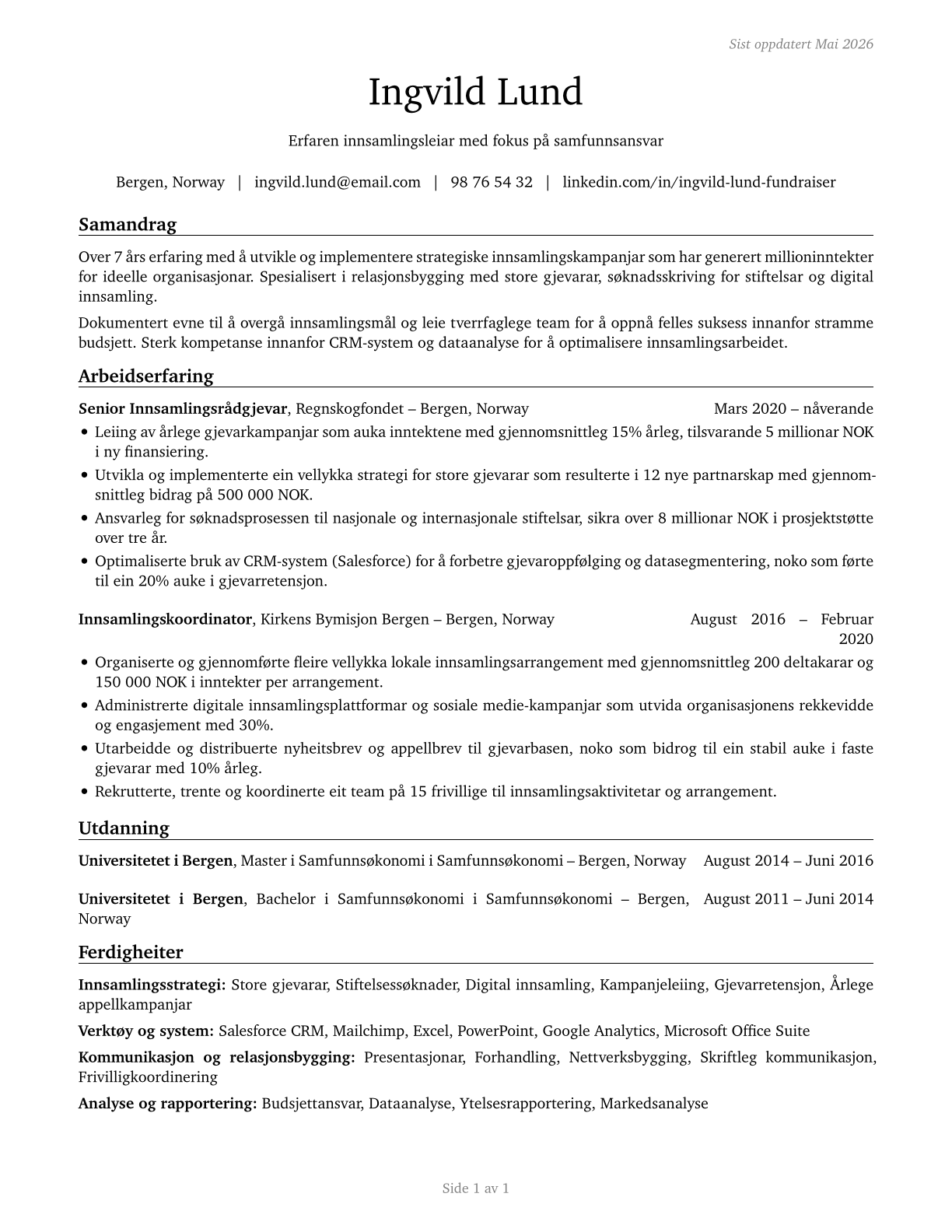 Fundraisers CV in Norwegian_nynorsk — page 1