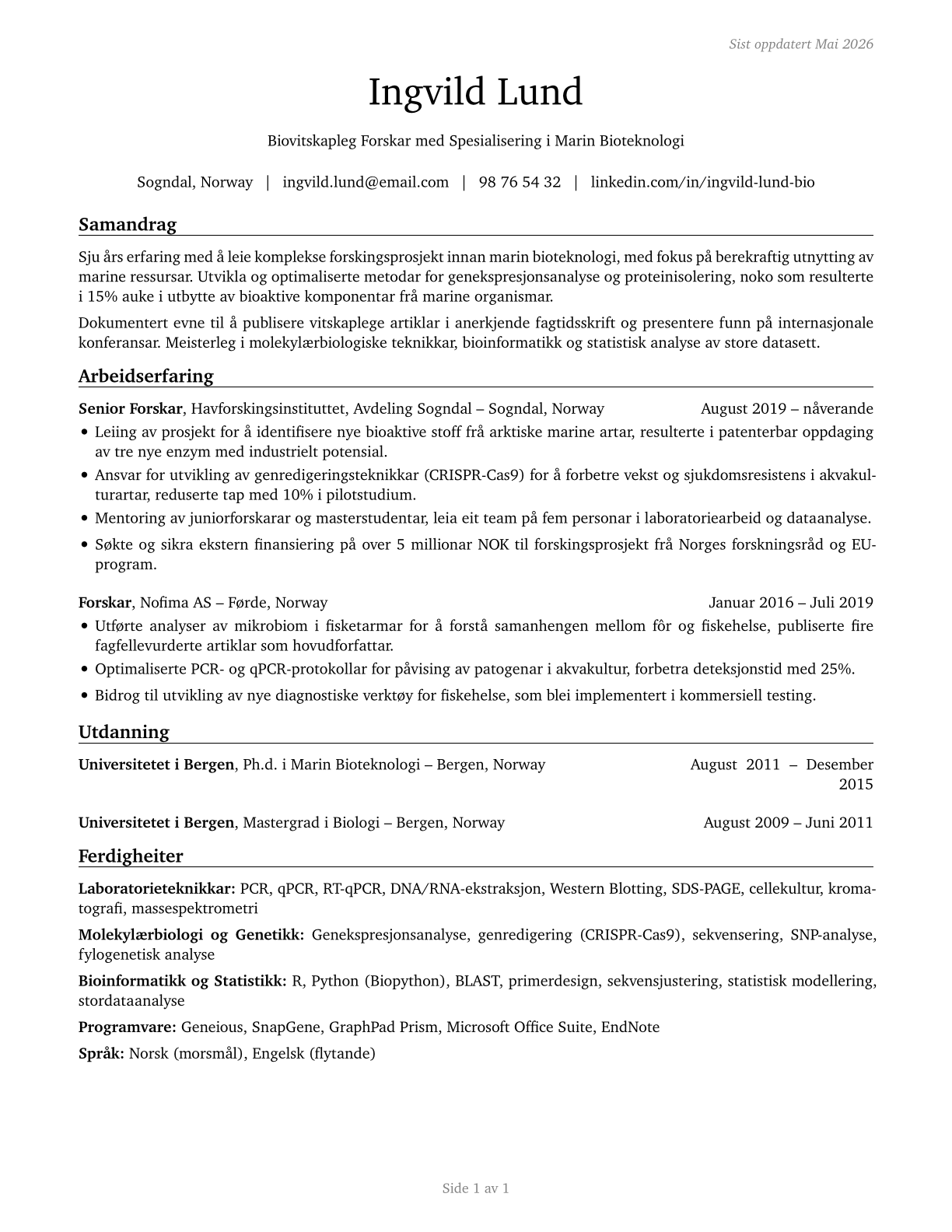 Biological Scientists, All Other CV in Norwegian_nynorsk — page 1
