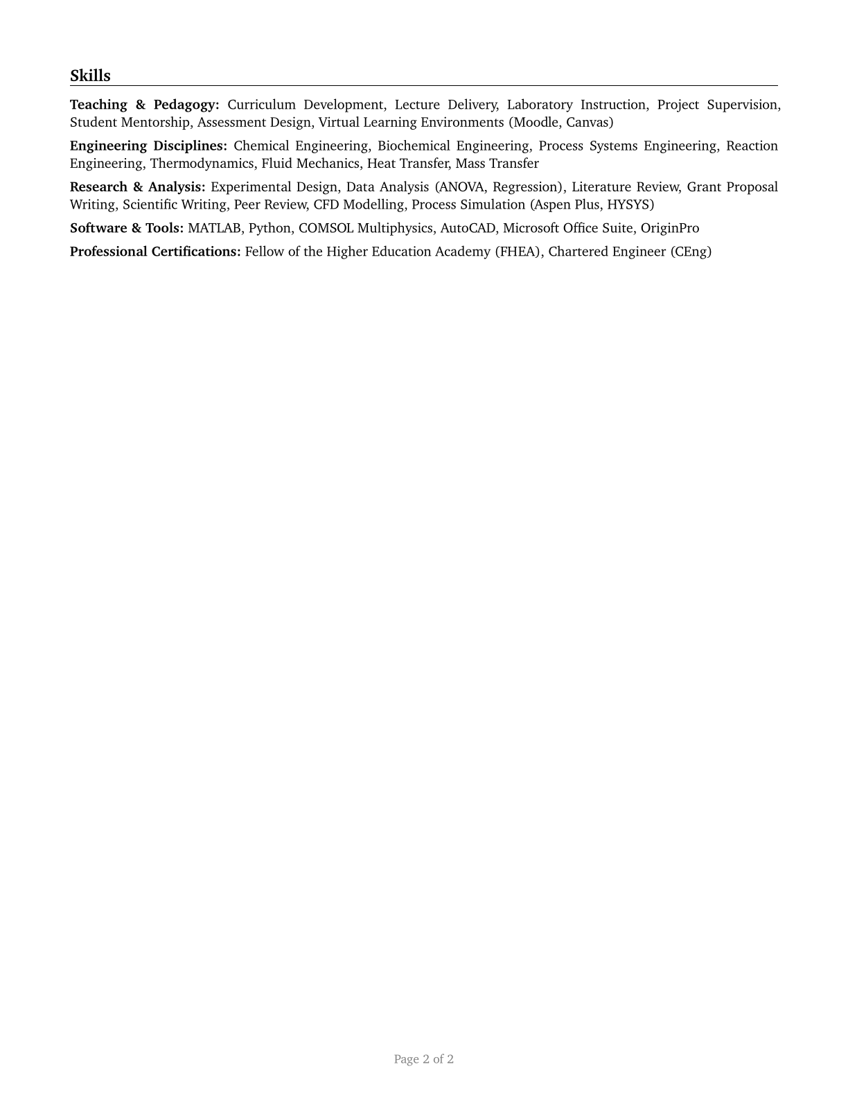 Engineering Teachers, Postsecondary CV in English — page 2