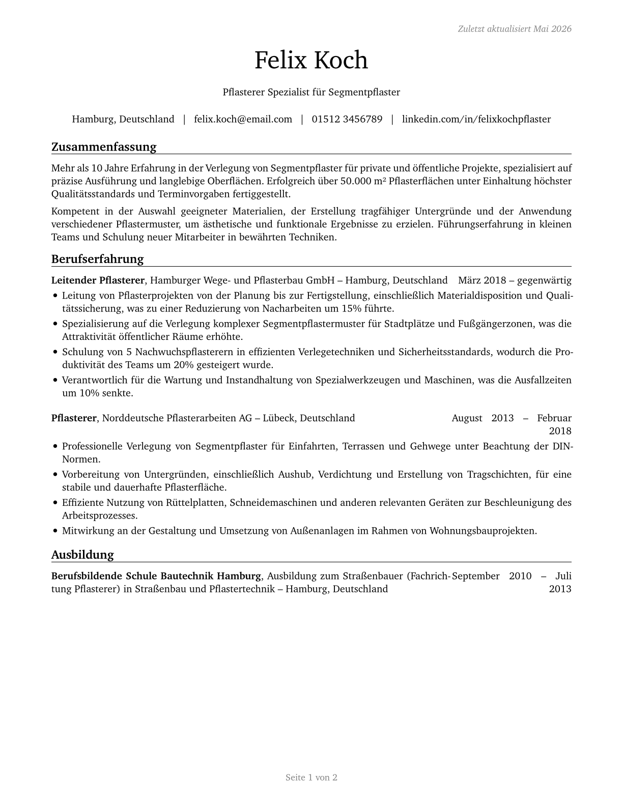 Segmental Pavers CV in German — page 1