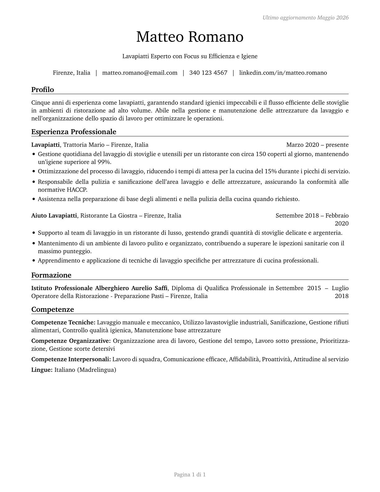 Dishwashers CV in Italian — page 1