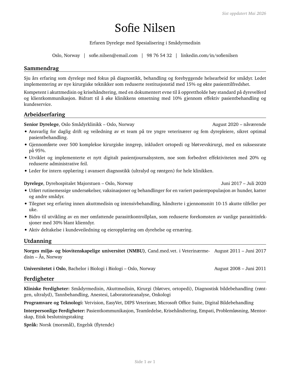 Veterinarians CV in Norwegian_bokmal — page 1