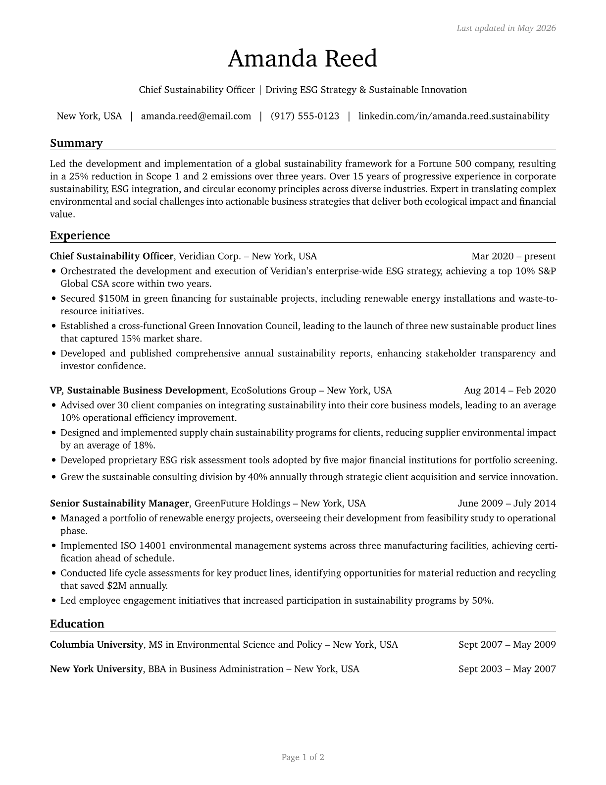 Chief Sustainability Officers CV in English — page 1
