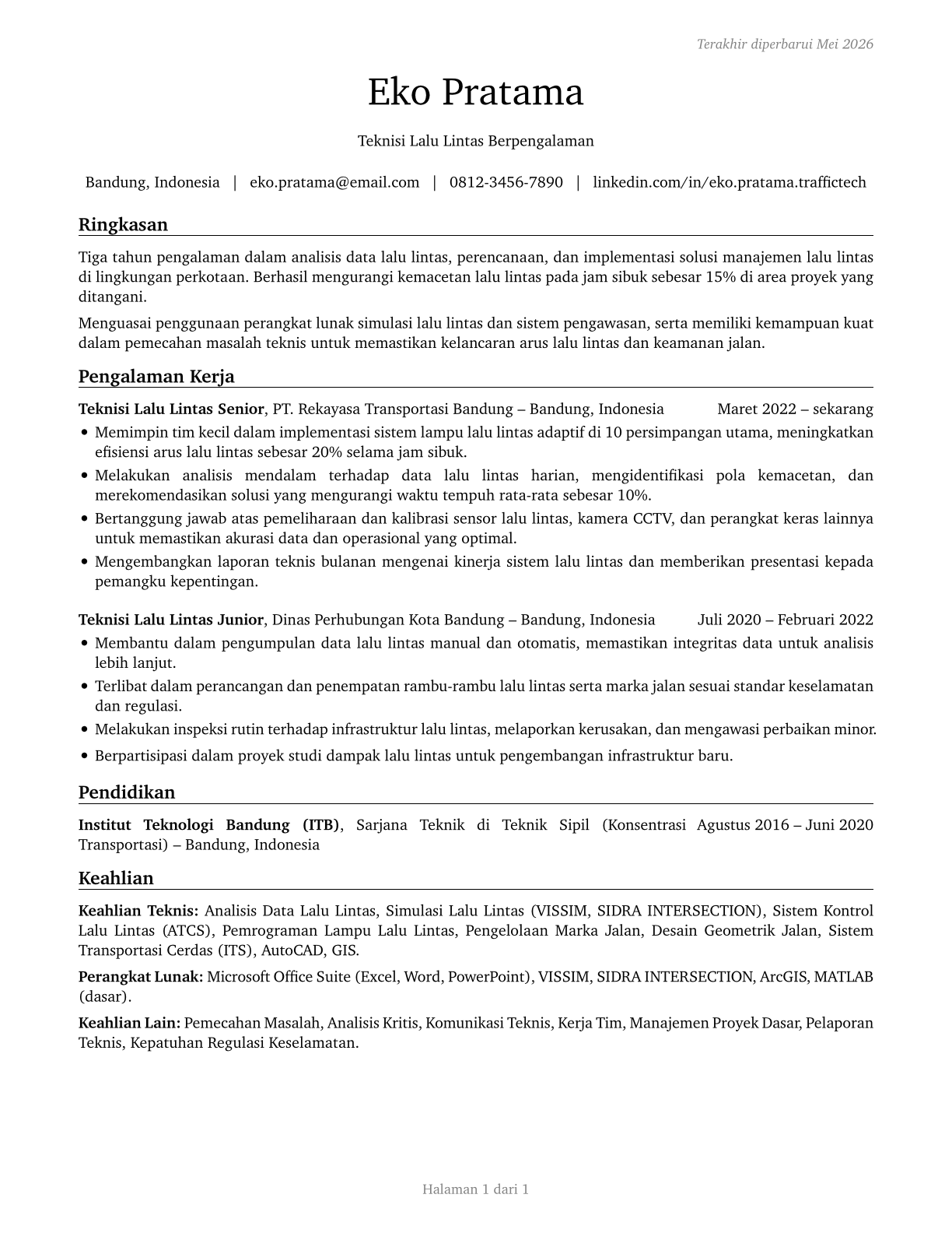 Traffic Technicians CV in Indonesian — page 1