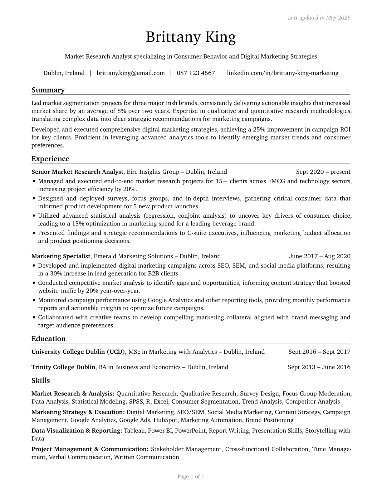 Market Research Analysts and Marketing Specialists CV in English — page 1