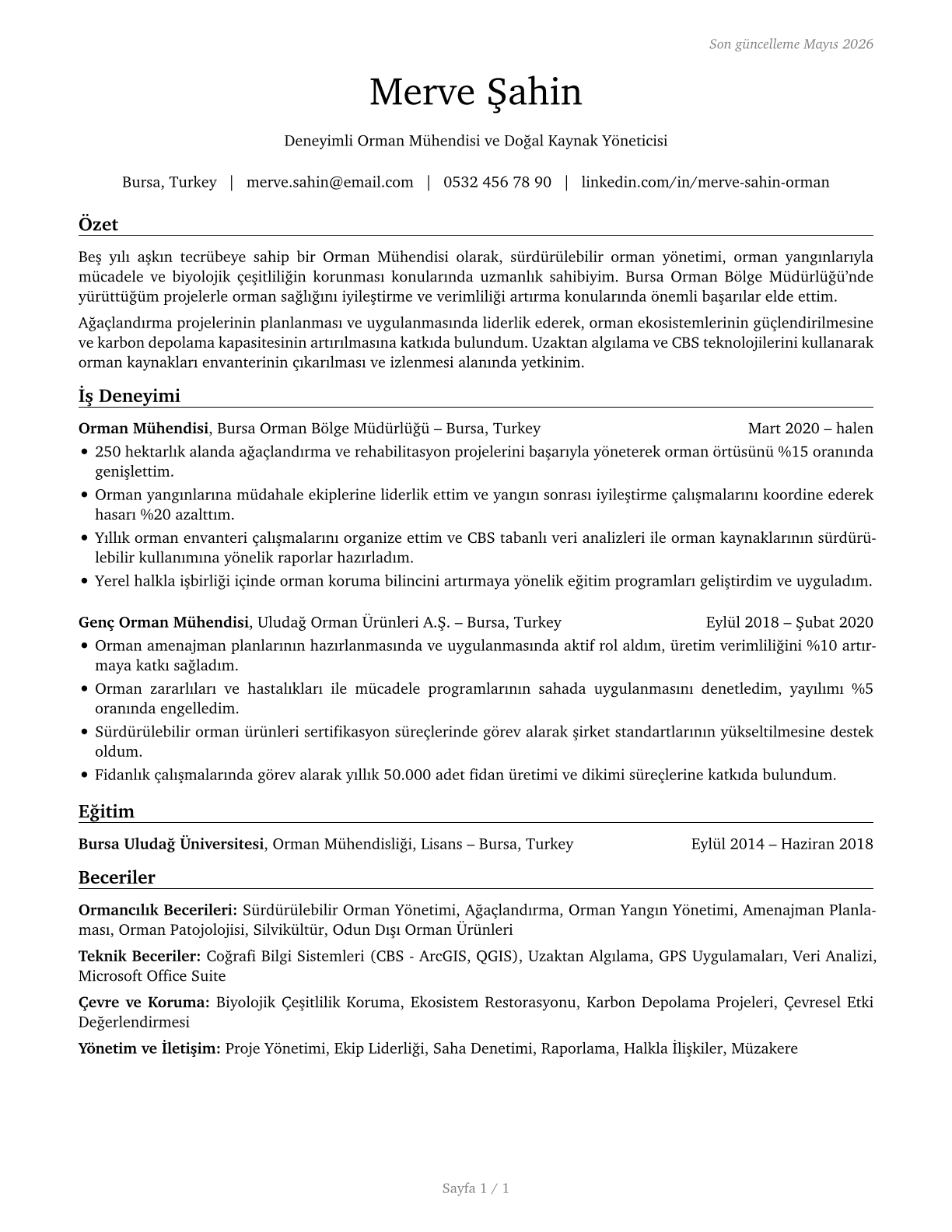 Foresters CV in Turkish — page 1