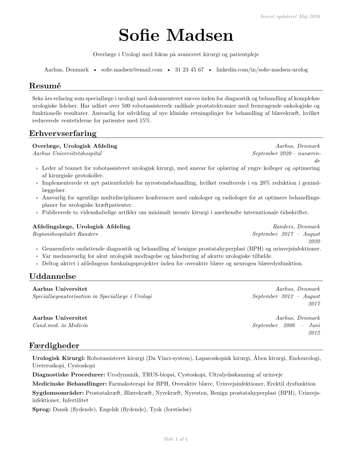 Urologists CV in Danish — page 1