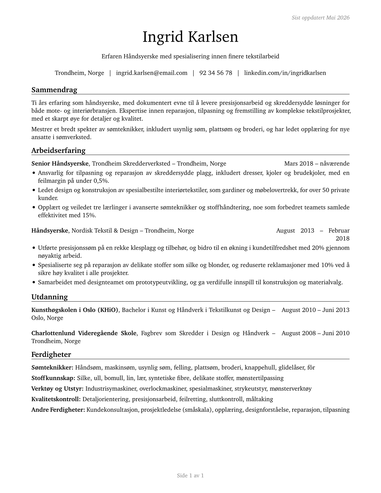 Sewers, Hand CV in Norwegian_bokmal — page 1