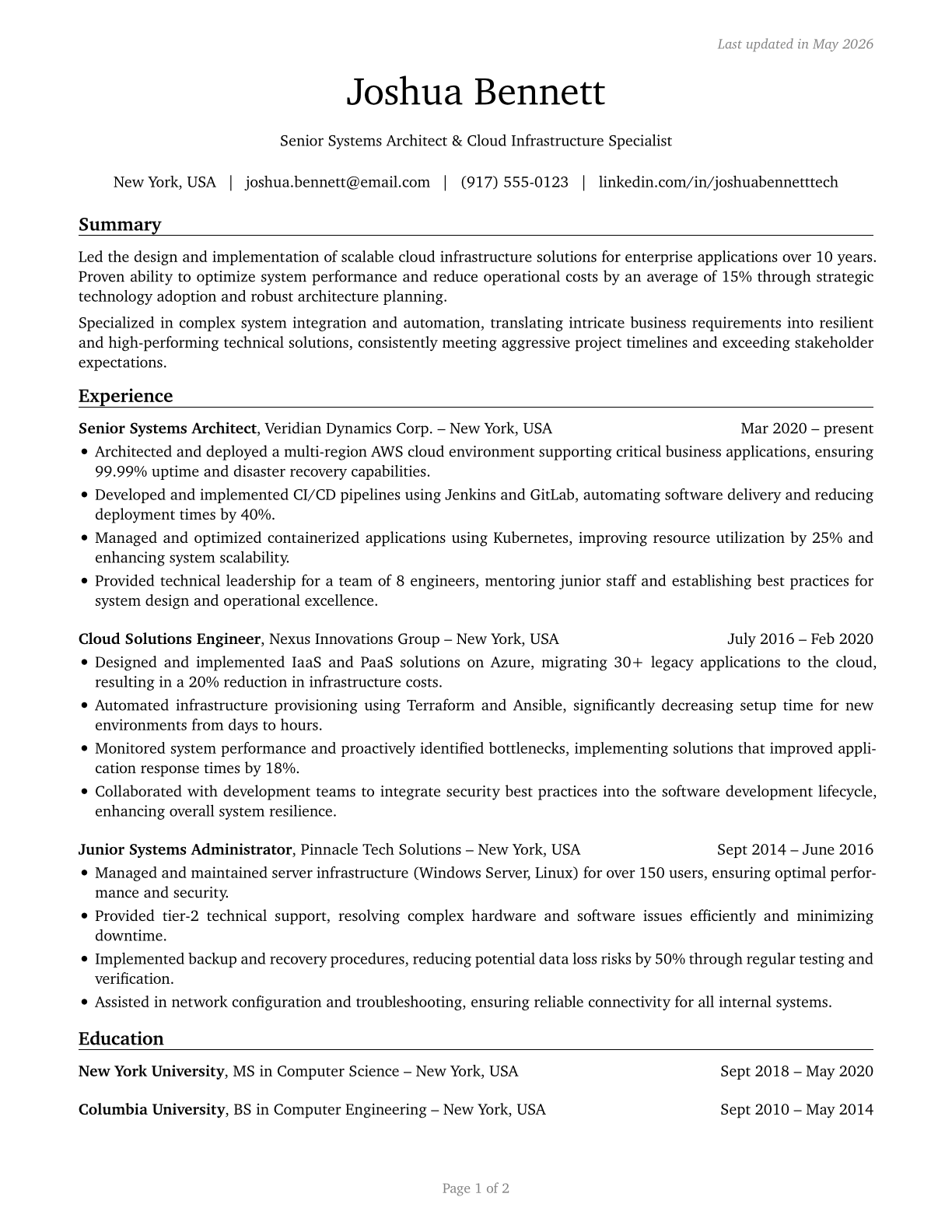 Computer Occupations, All Other CV in English — page 1