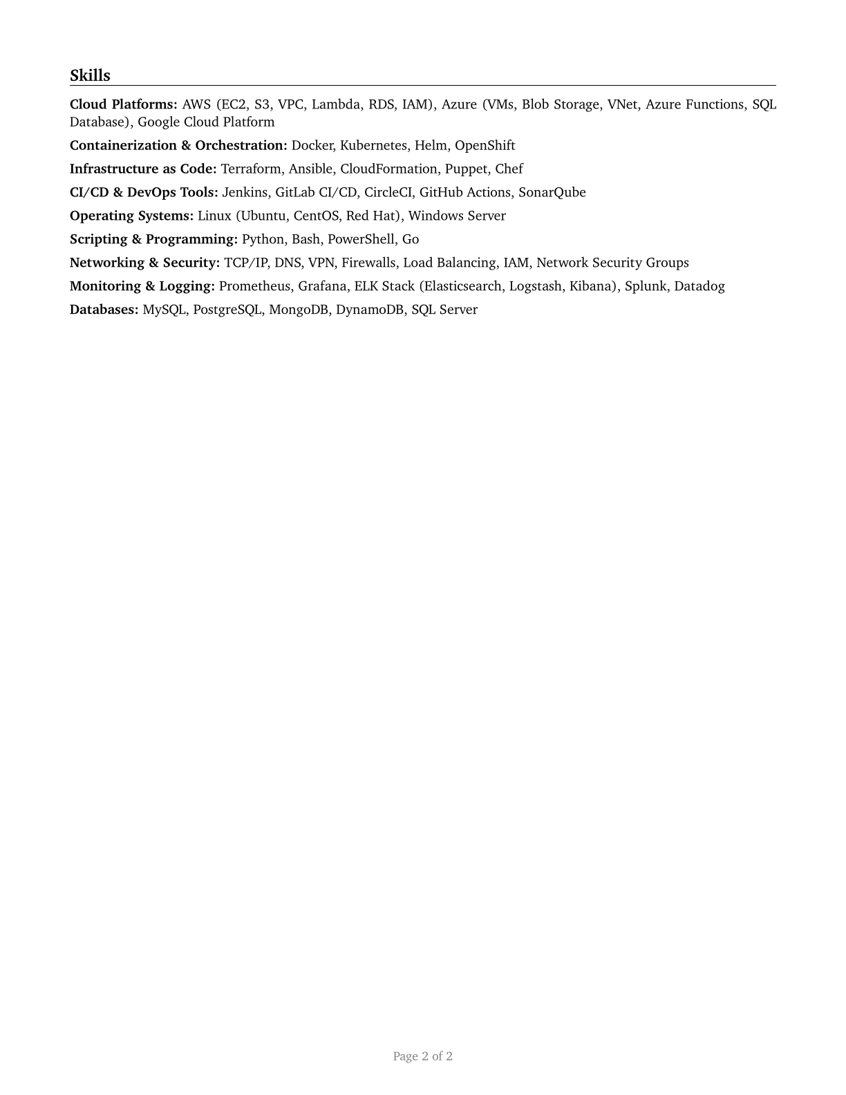 Computer Occupations, All Other CV in English — page 2