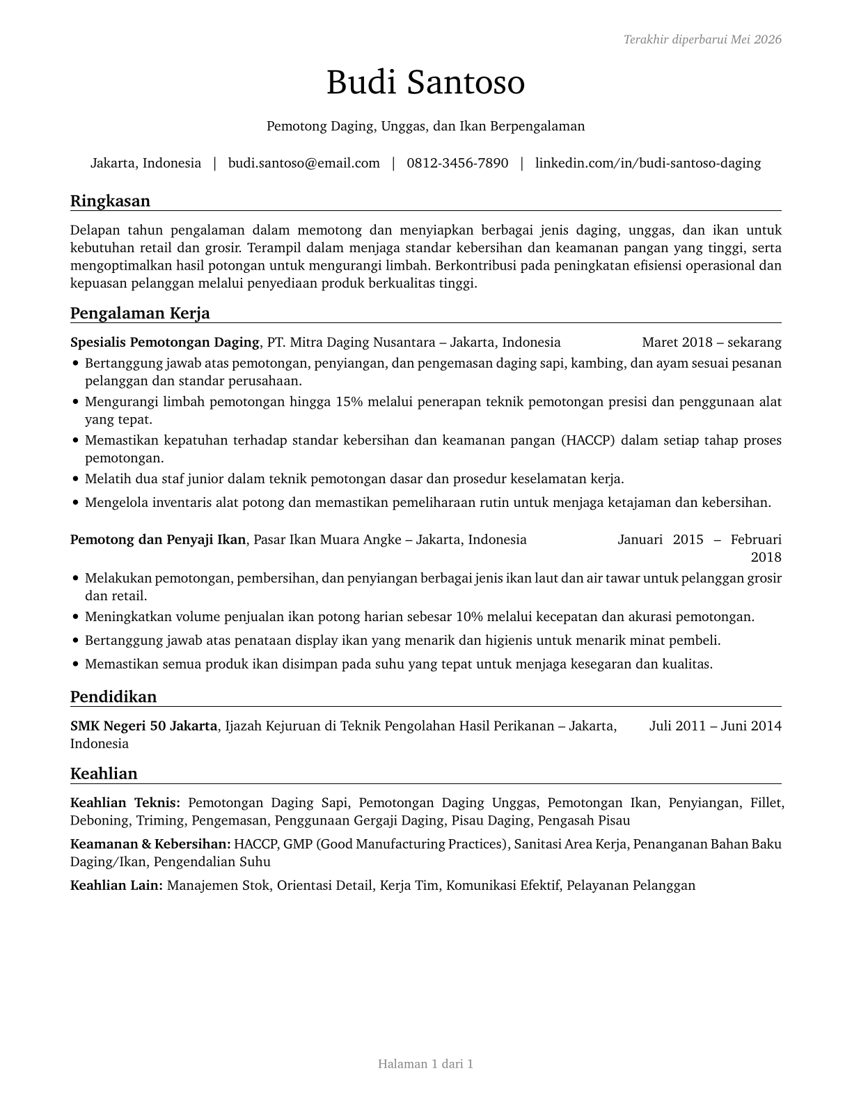 Meat, Poultry, and Fish Cutters and Trimmers CV in Indonesian — page 1