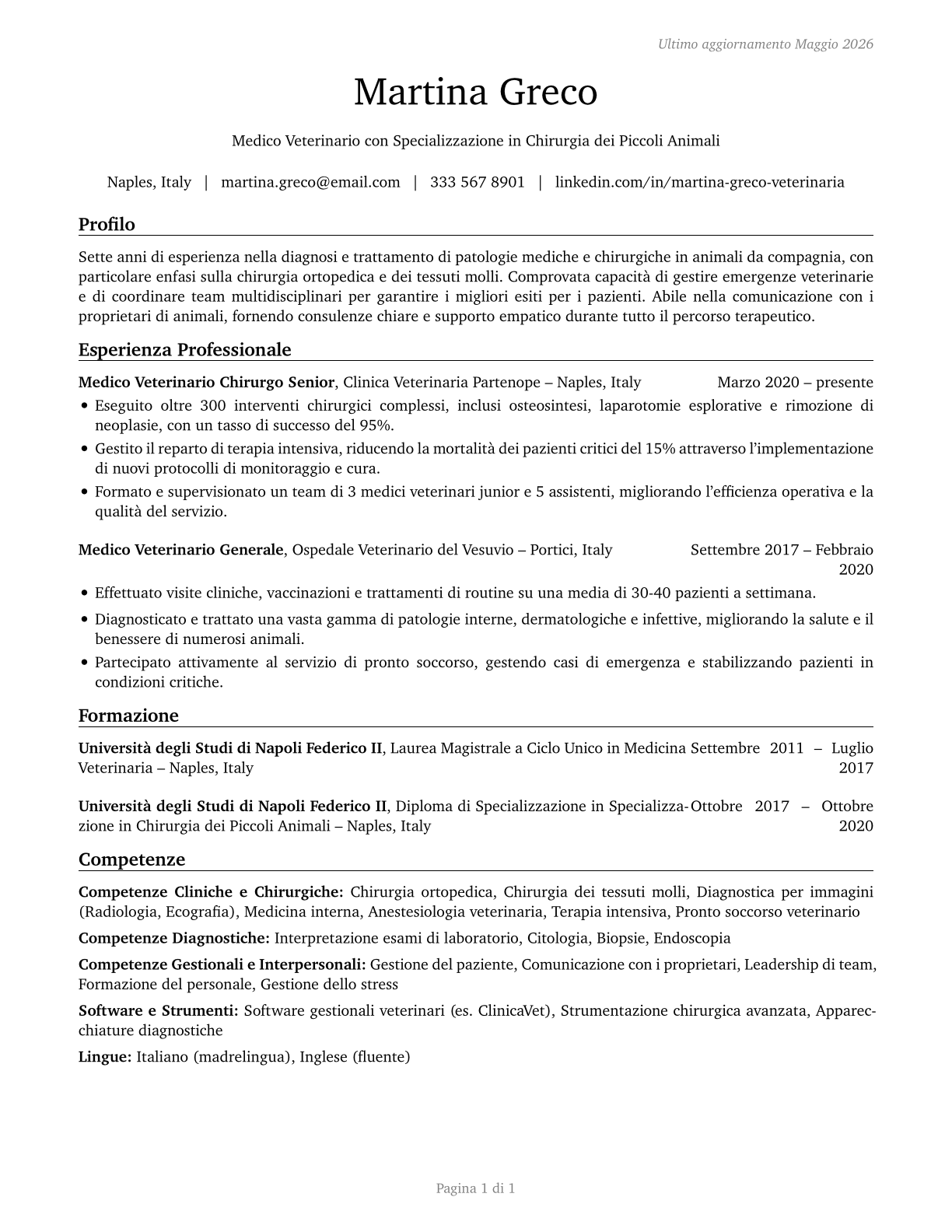 Veterinarians CV in Italian — page 1