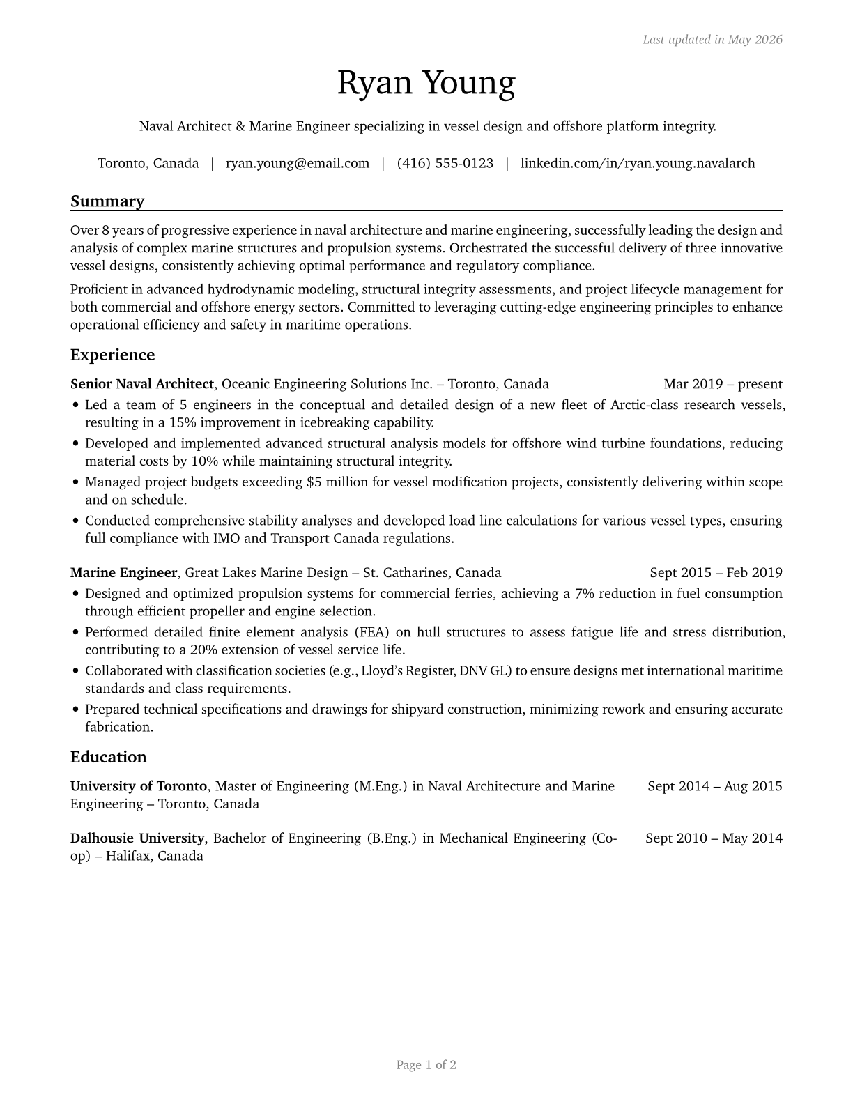 Marine Engineers and Naval Architects CV in English — page 1