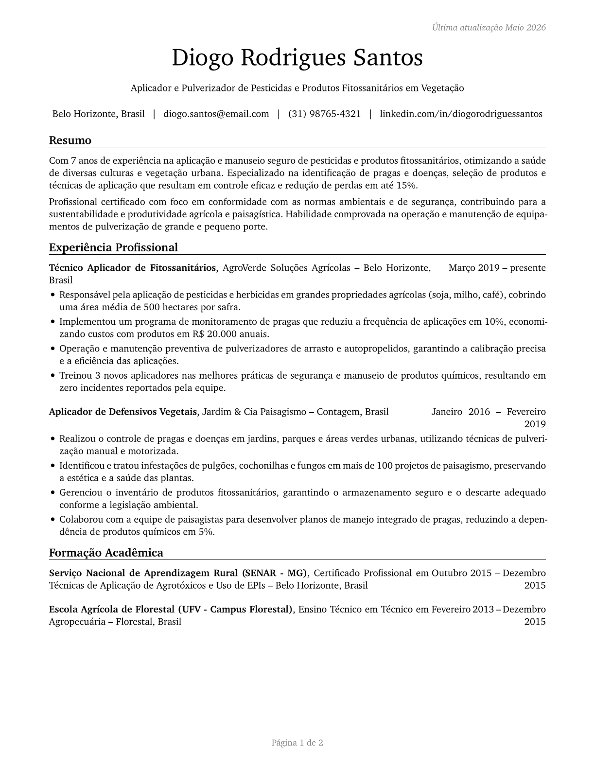 Pesticide Handlers, Sprayers, and Applicators, Vegetation CV in Portuguese — page 1