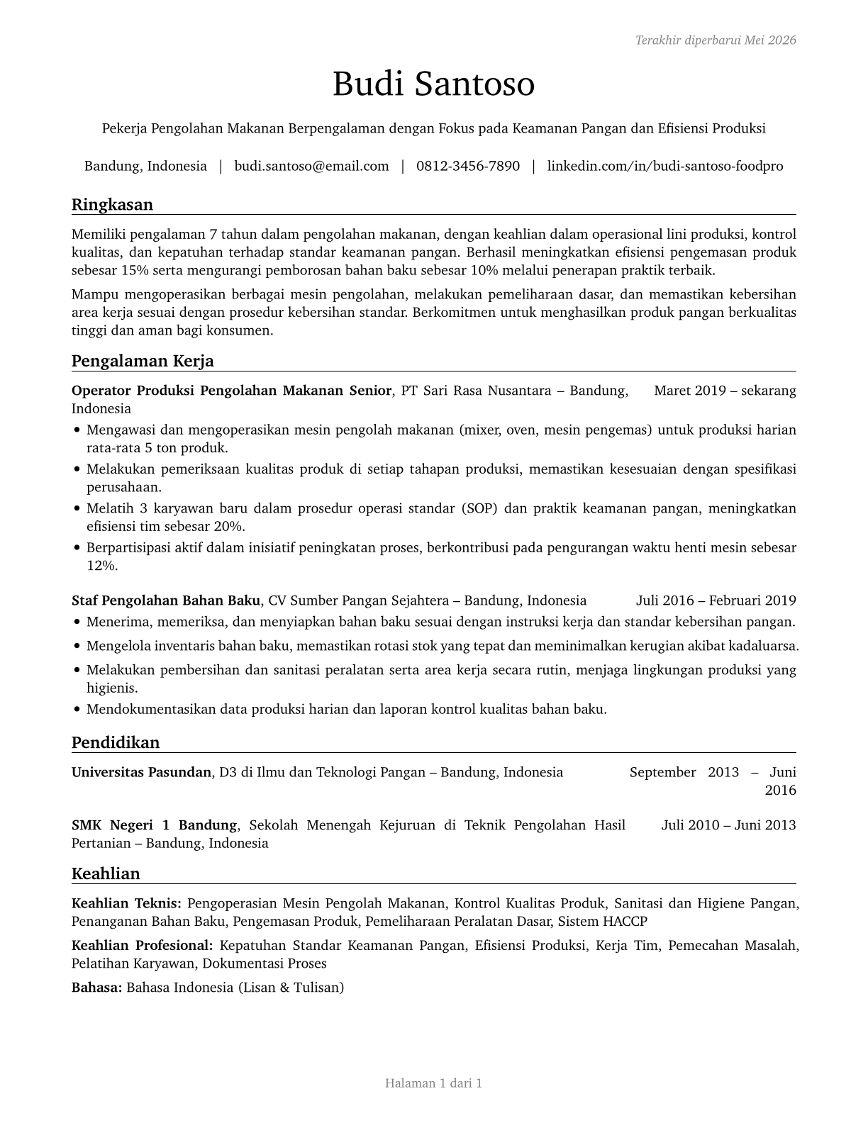 Food Processing Workers, All Other CV in Indonesian — page 1