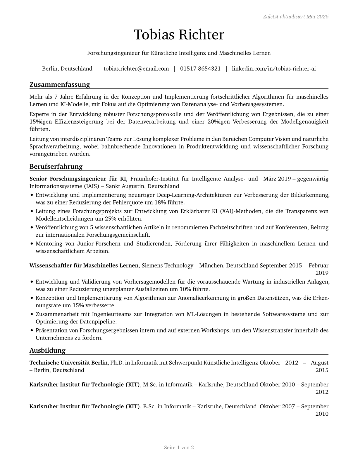 Computer and Information Research Scientists CV in German — page 1