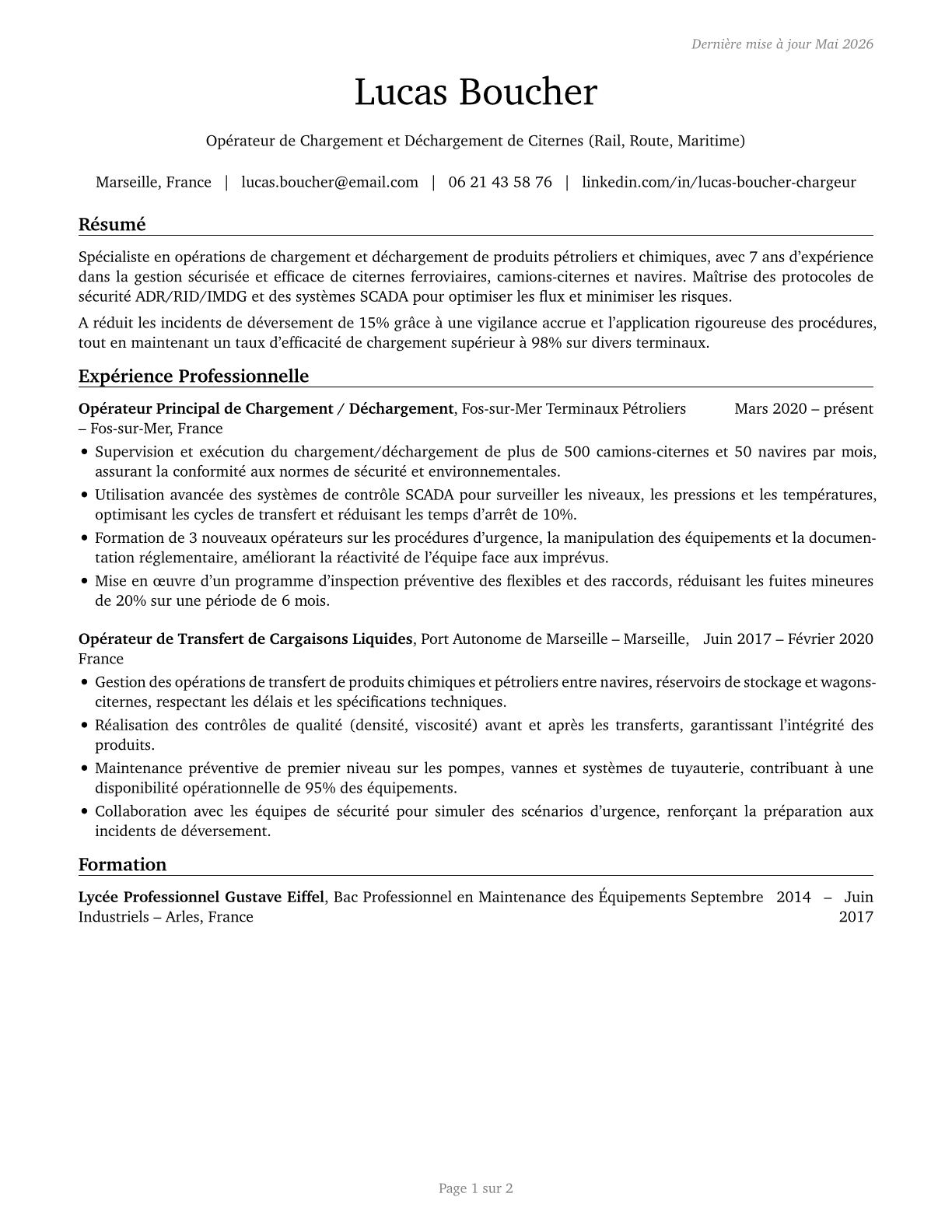 Tank Car, Truck, and Ship Loaders CV in French — page 1