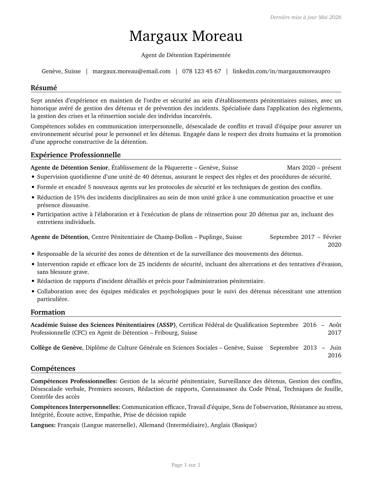 Correctional Officers and Jailers CV in French — page 1