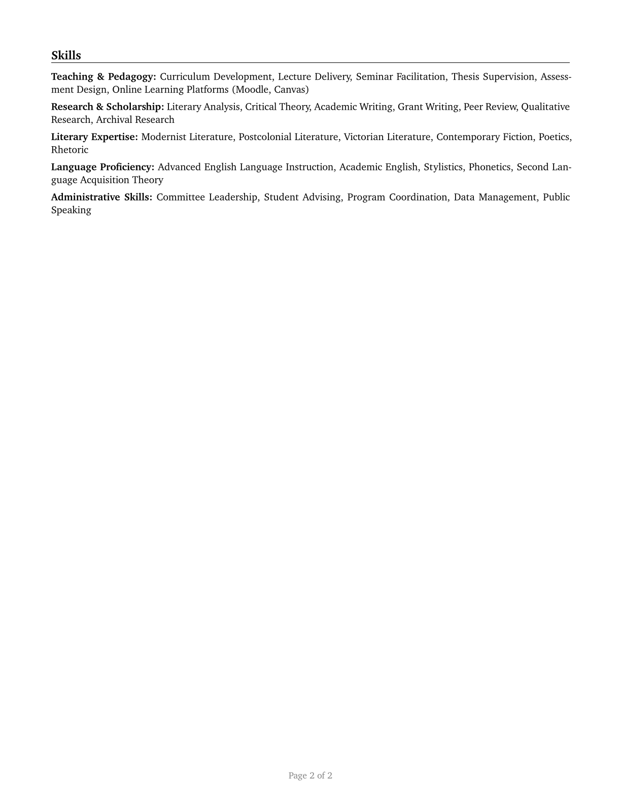 English Language and Literature Teachers, Postsecondary CV in English — page 2