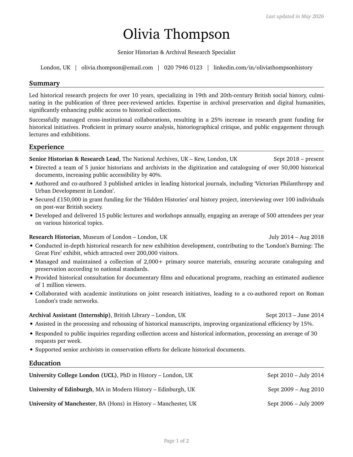 Historians CV in English — page 1