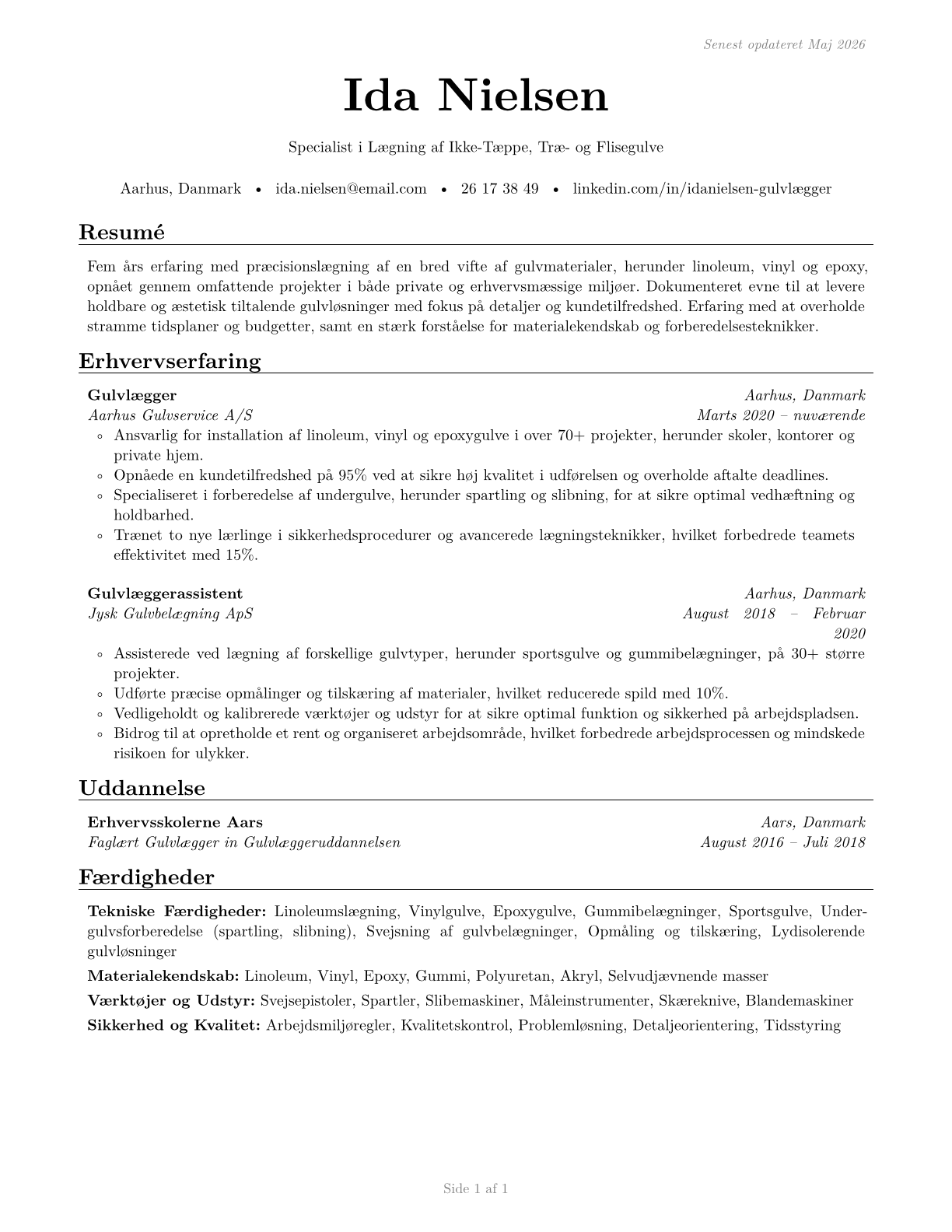 Floor Layers, Except Carpet, Wood, and Hard Tiles CV in Danish — page 1
