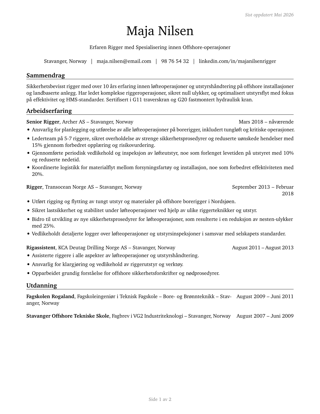 Riggers CV in Norwegian_bokmal — page 1