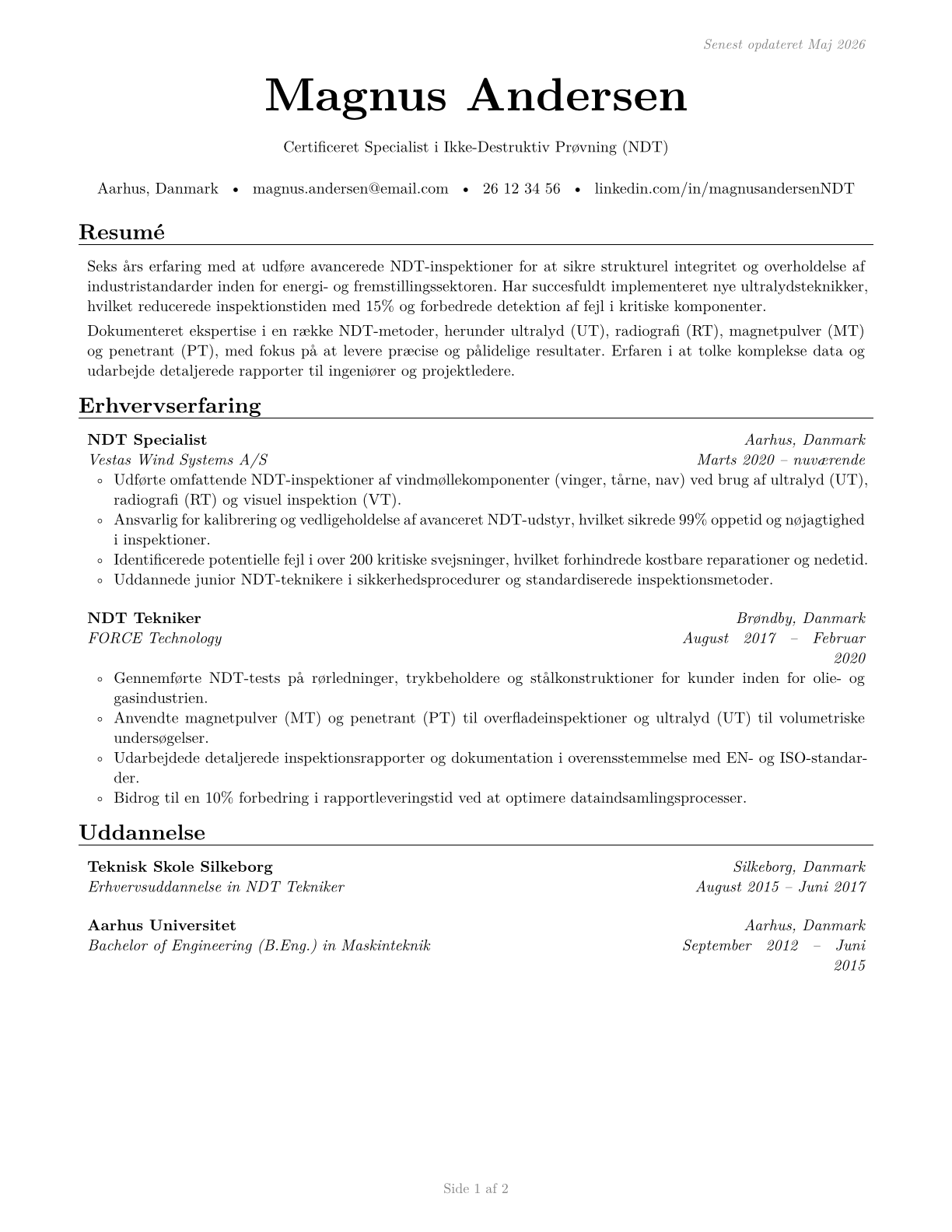 Non-Destructive Testing Specialists CV in Danish — page 1