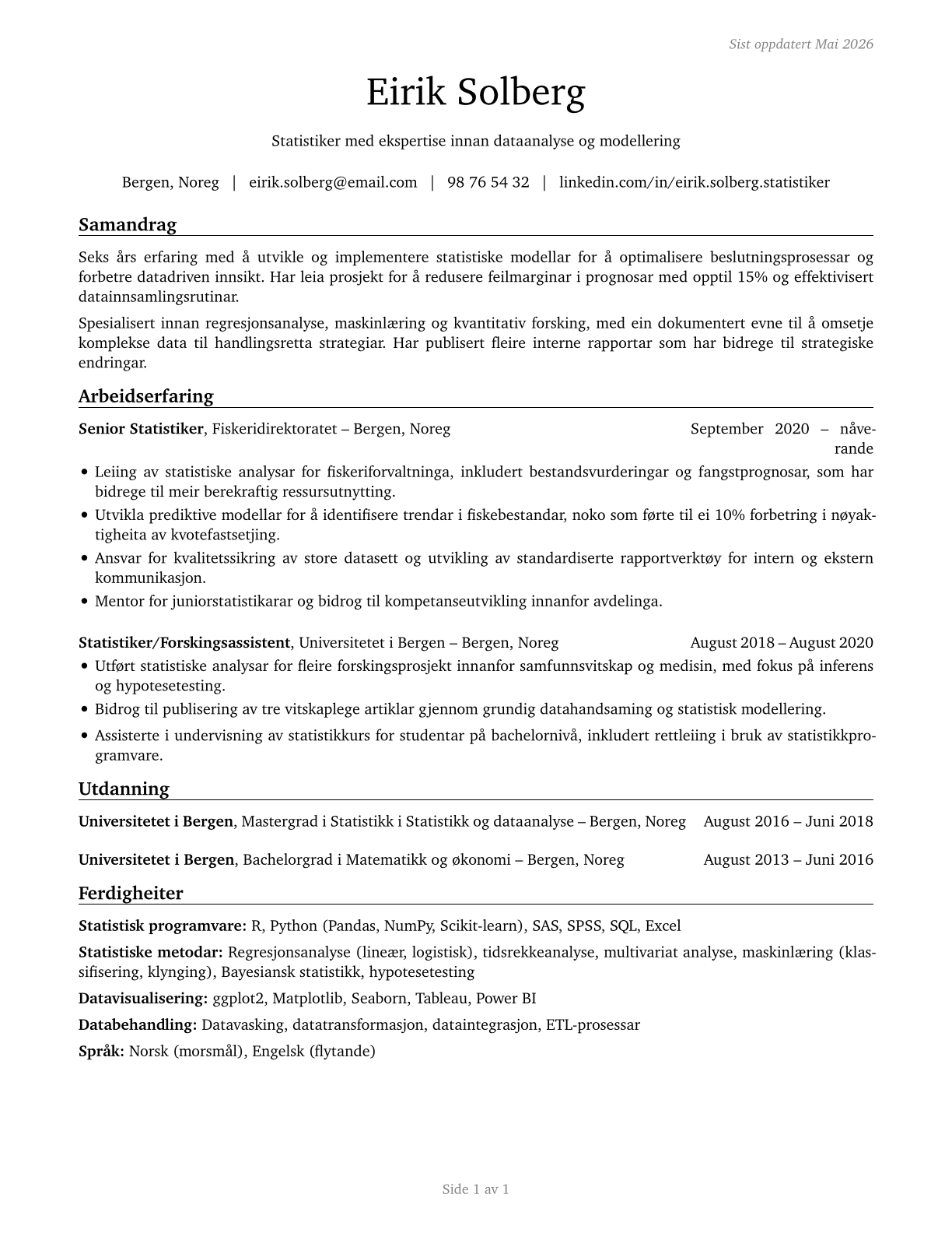 Statisticians CV in Norwegian_nynorsk — page 1