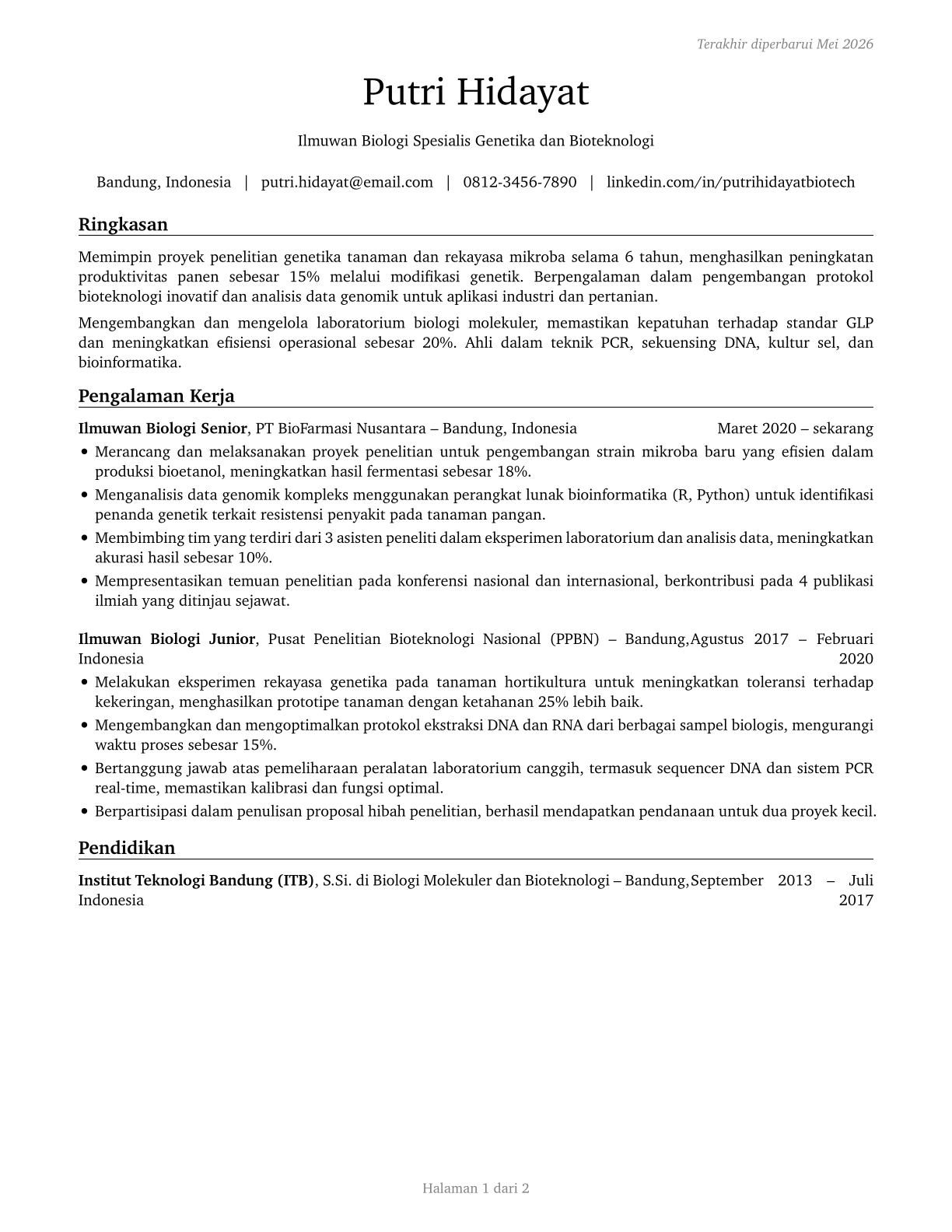 Biological Scientists, All Other CV in Indonesian — page 1