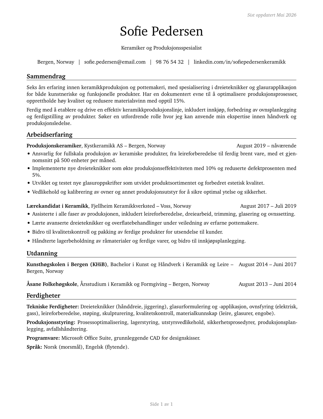 Potters, Manufacturing CV in Norwegian_bokmal — page 1