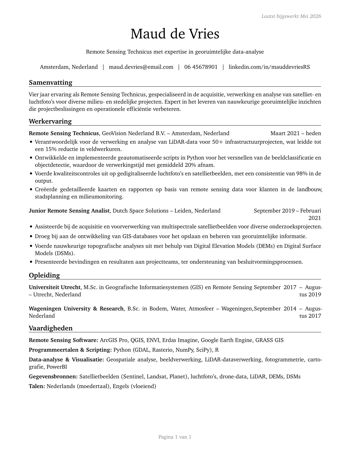 Remote Sensing Technicians CV in Dutch — page 1