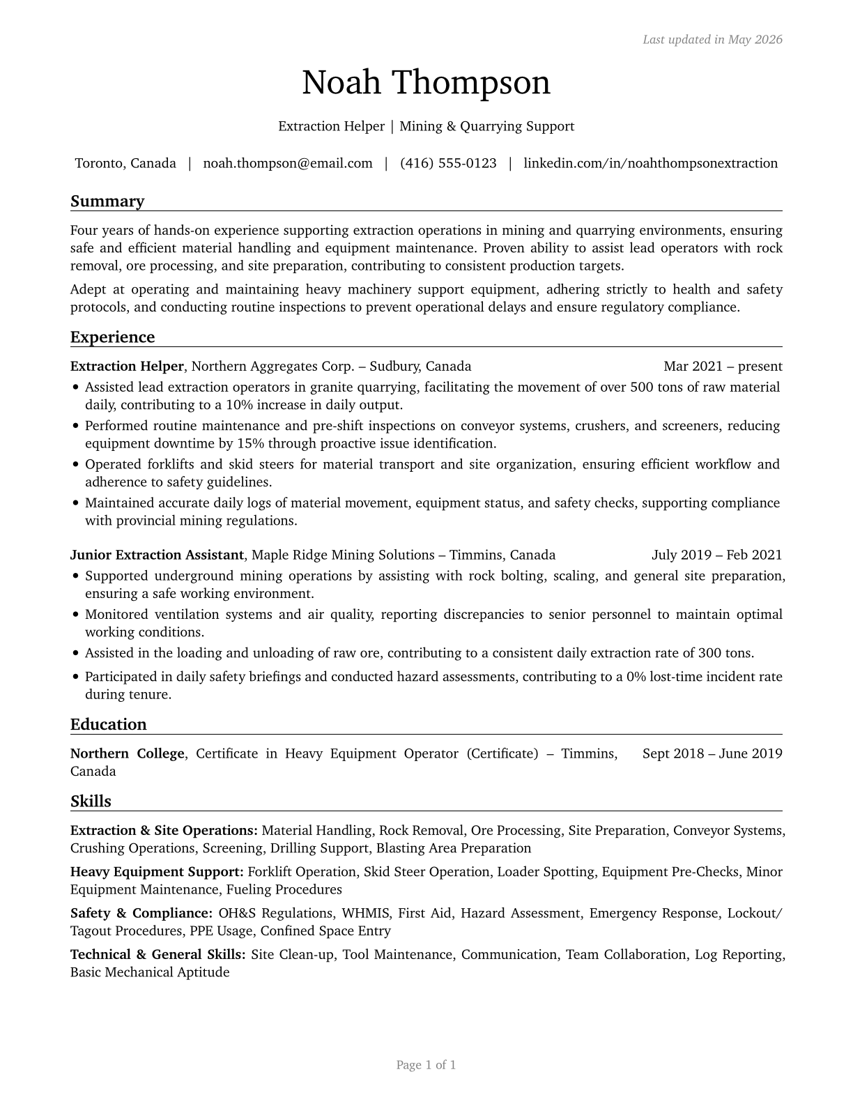 Helpers--Extraction Workers CV in English — page 1