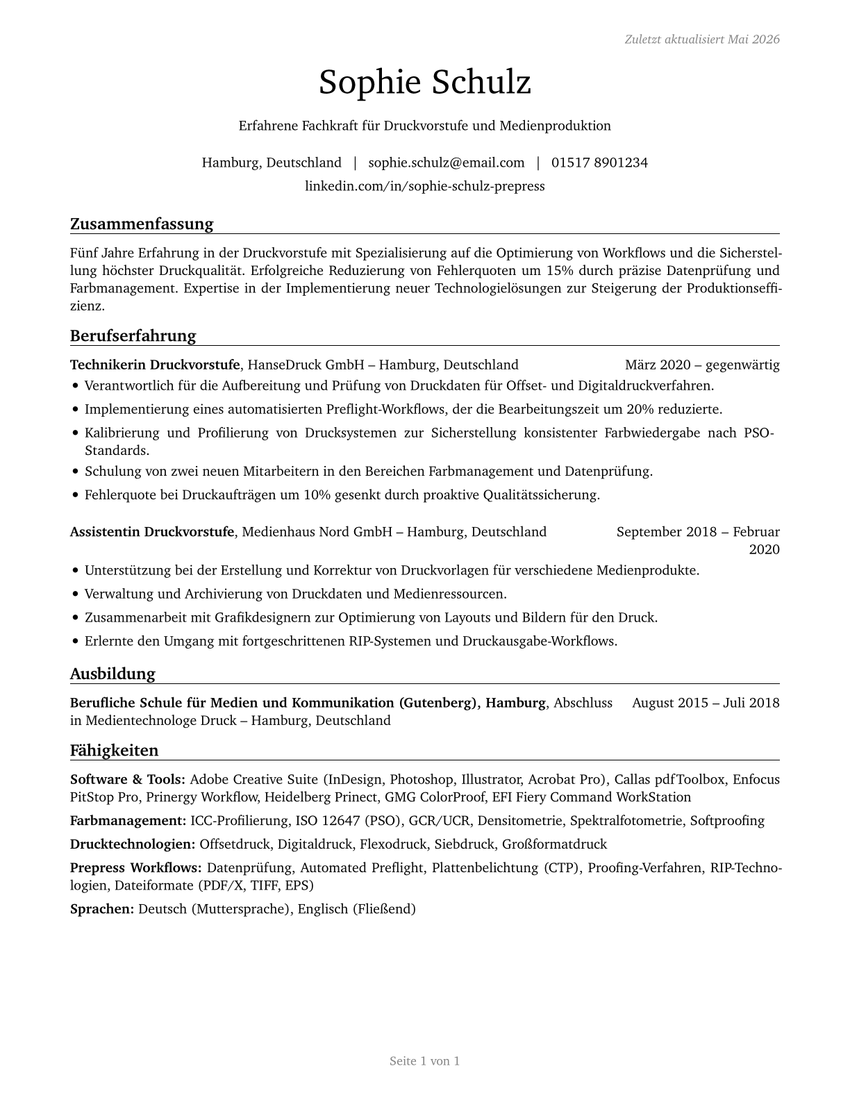 Prepress Technicians and Workers CV in German — page 1