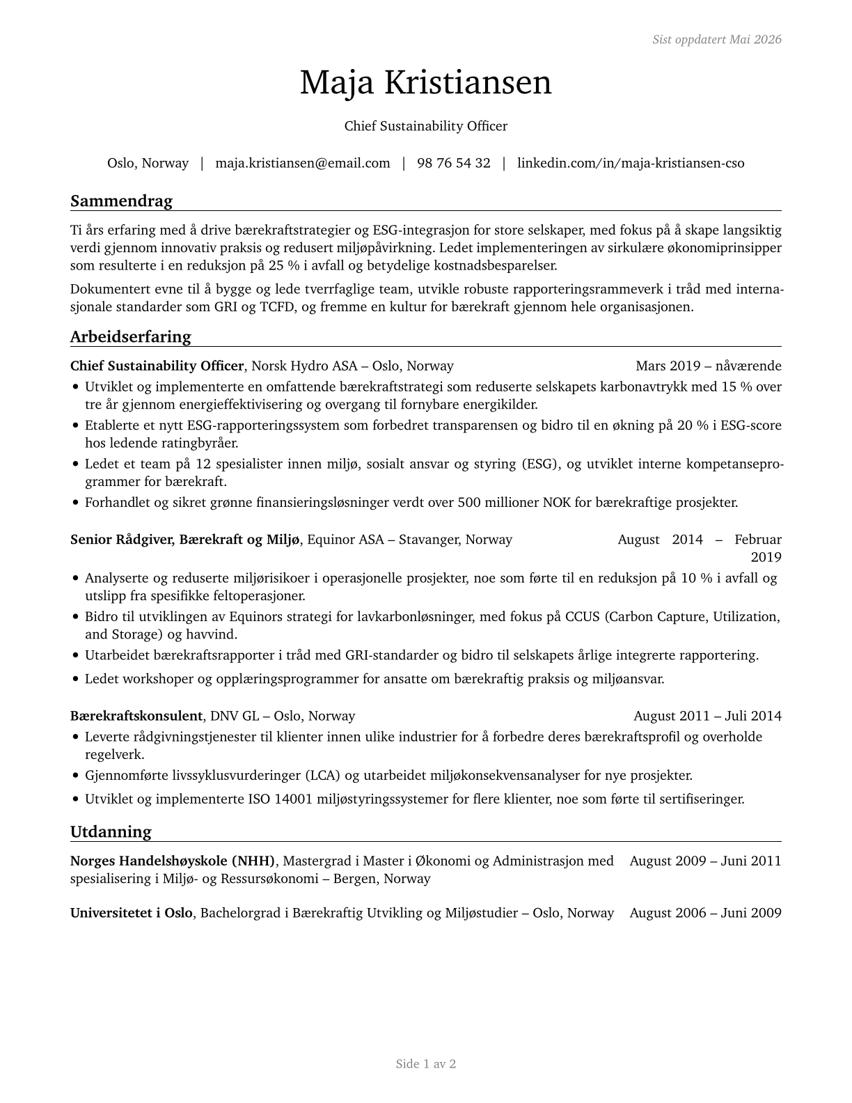Chief Sustainability Officers CV in Norwegian_bokmal — page 1