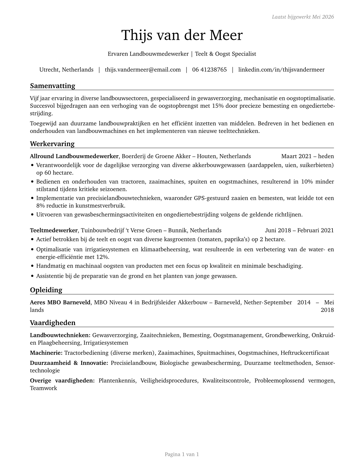 Agricultural Workers, All Other CV in Dutch — page 1
