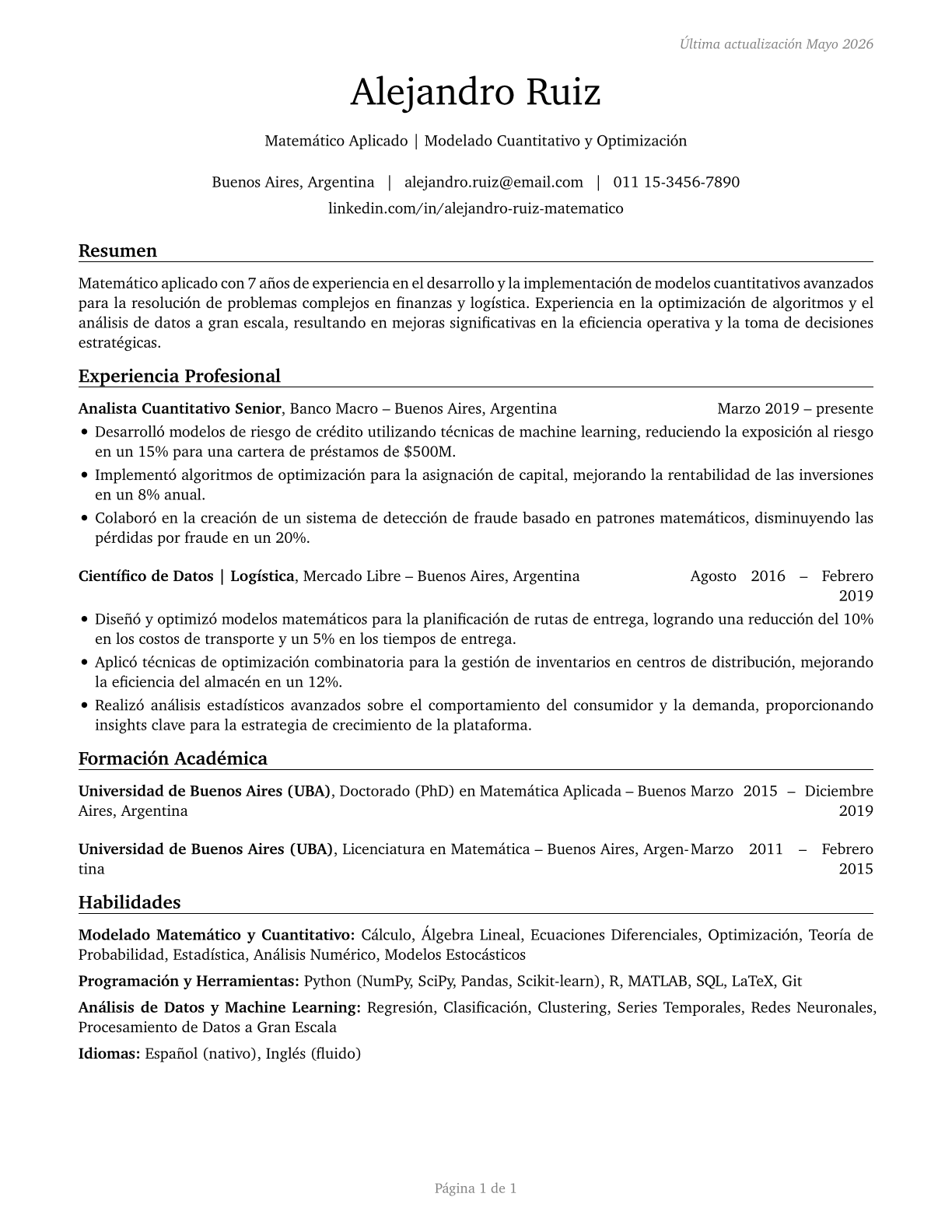 Mathematicians CV in Spanish — page 1