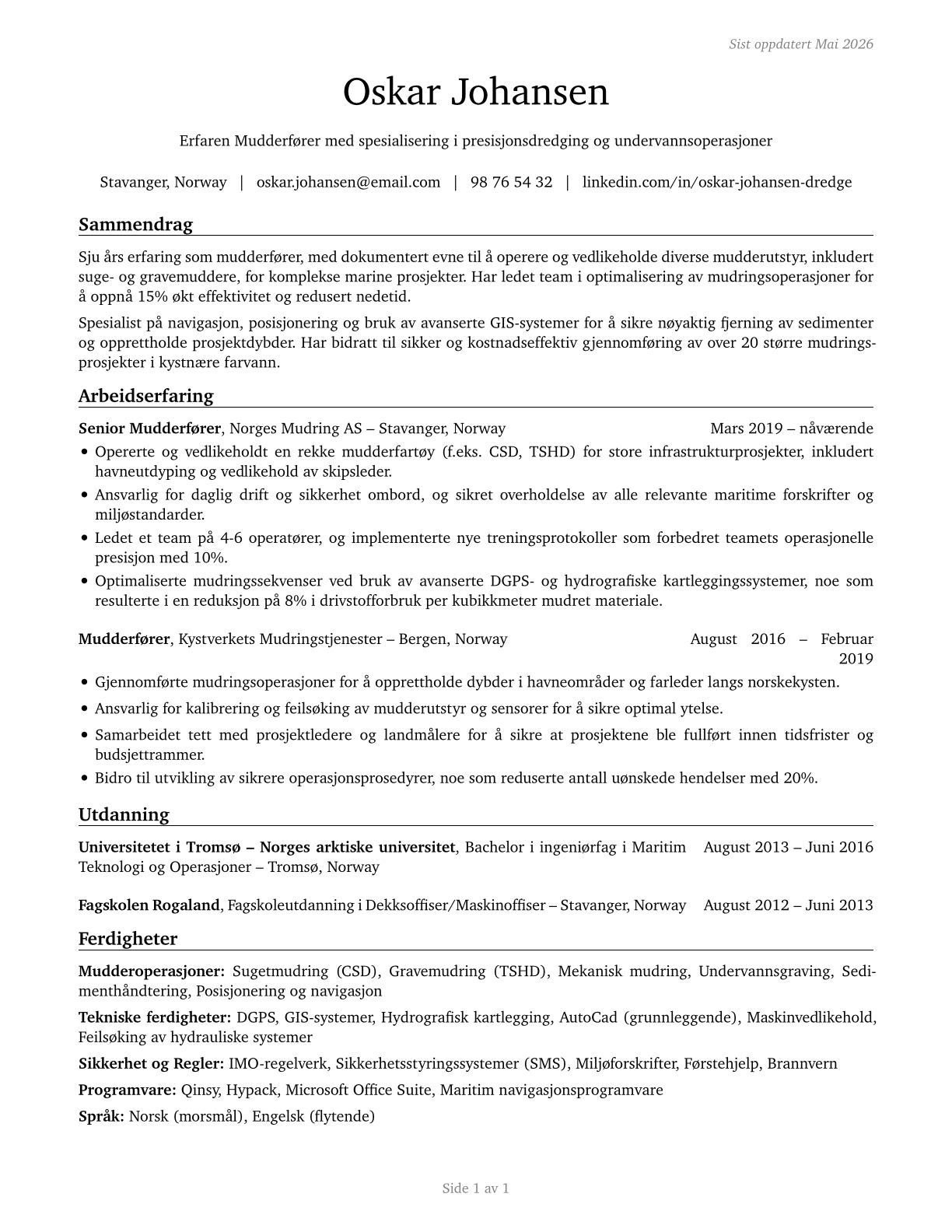 Dredge Operators CV in Norwegian_bokmal — page 1