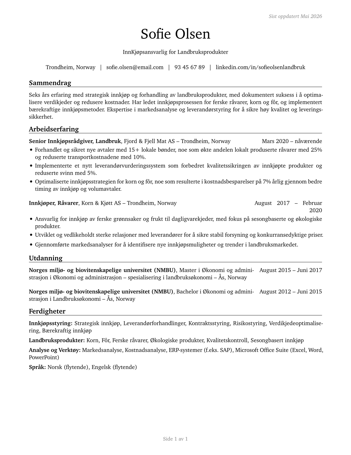 Buyers and Purchasing Agents, Farm Products CV in Norwegian_bokmal — page 1