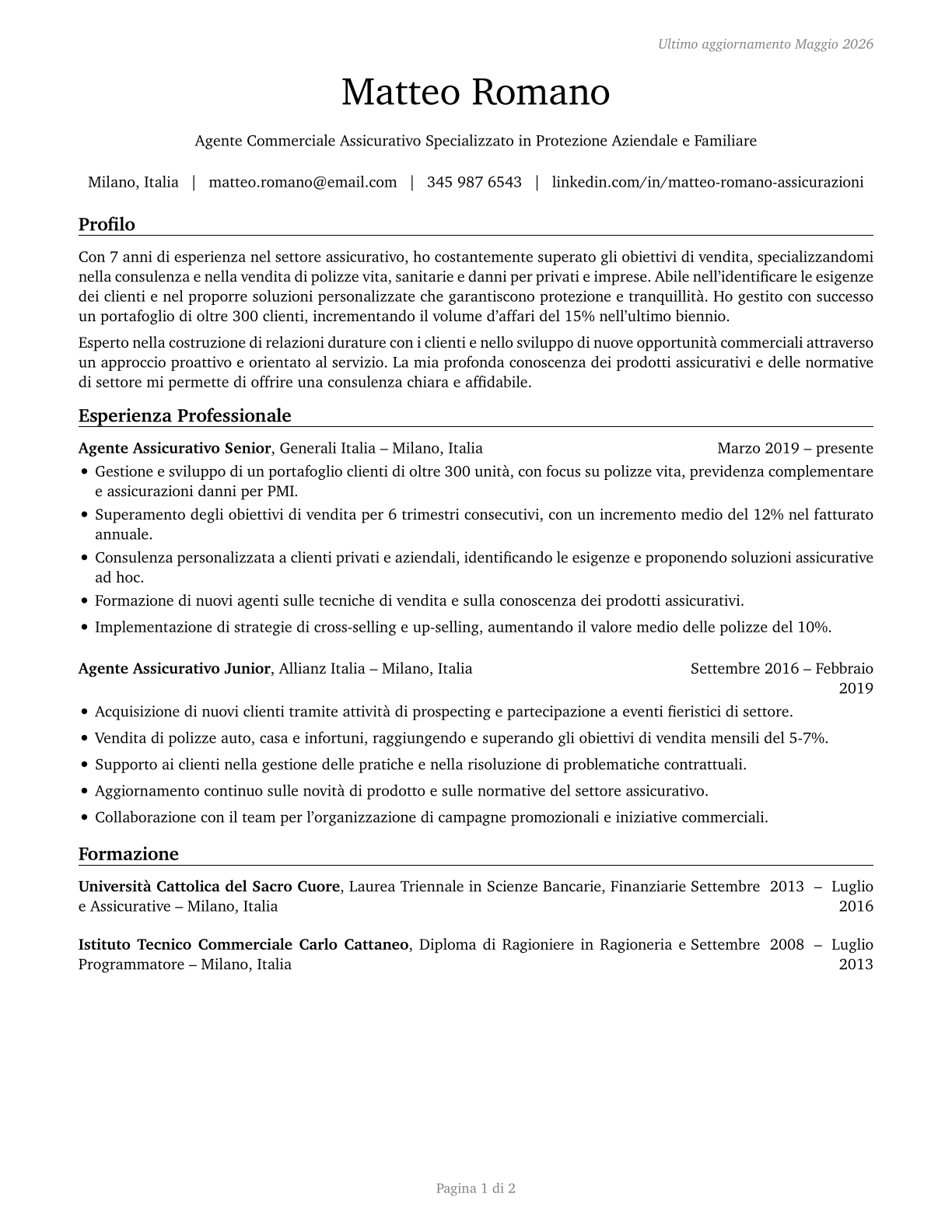 Insurance Sales Agents CV in Italian — page 1