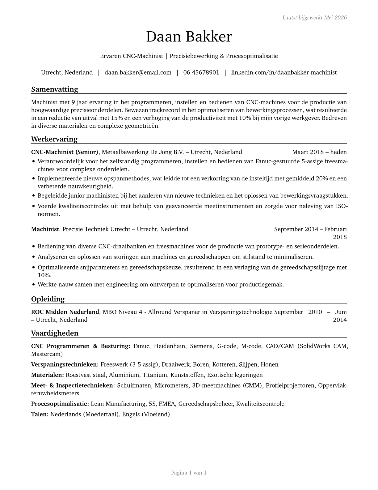 Machinists CV in Dutch — page 1