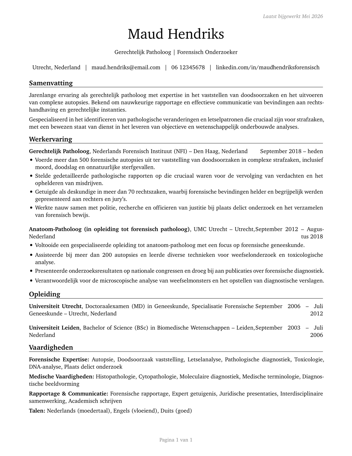 Coroners CV in Dutch — page 1