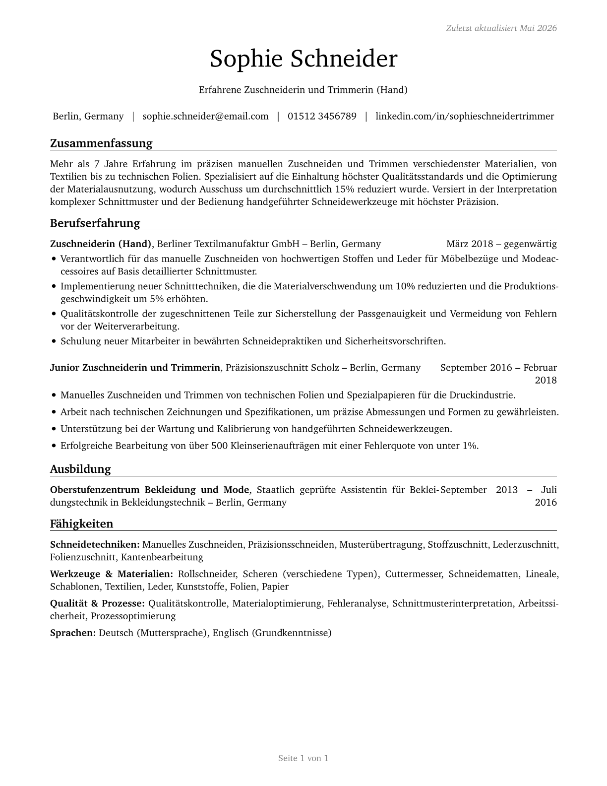Cutters and Trimmers, Hand CV in German — page 1