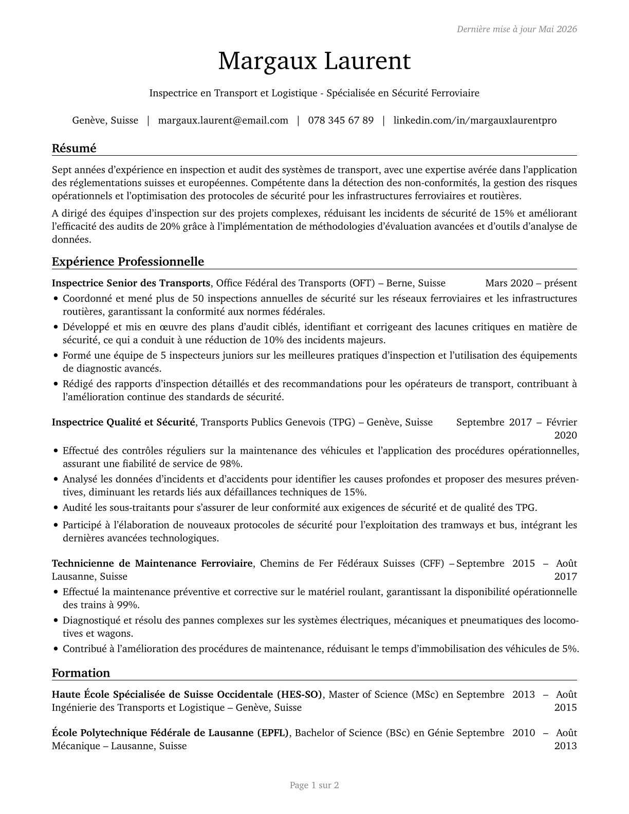 Transportation Inspectors CV in French — page 1