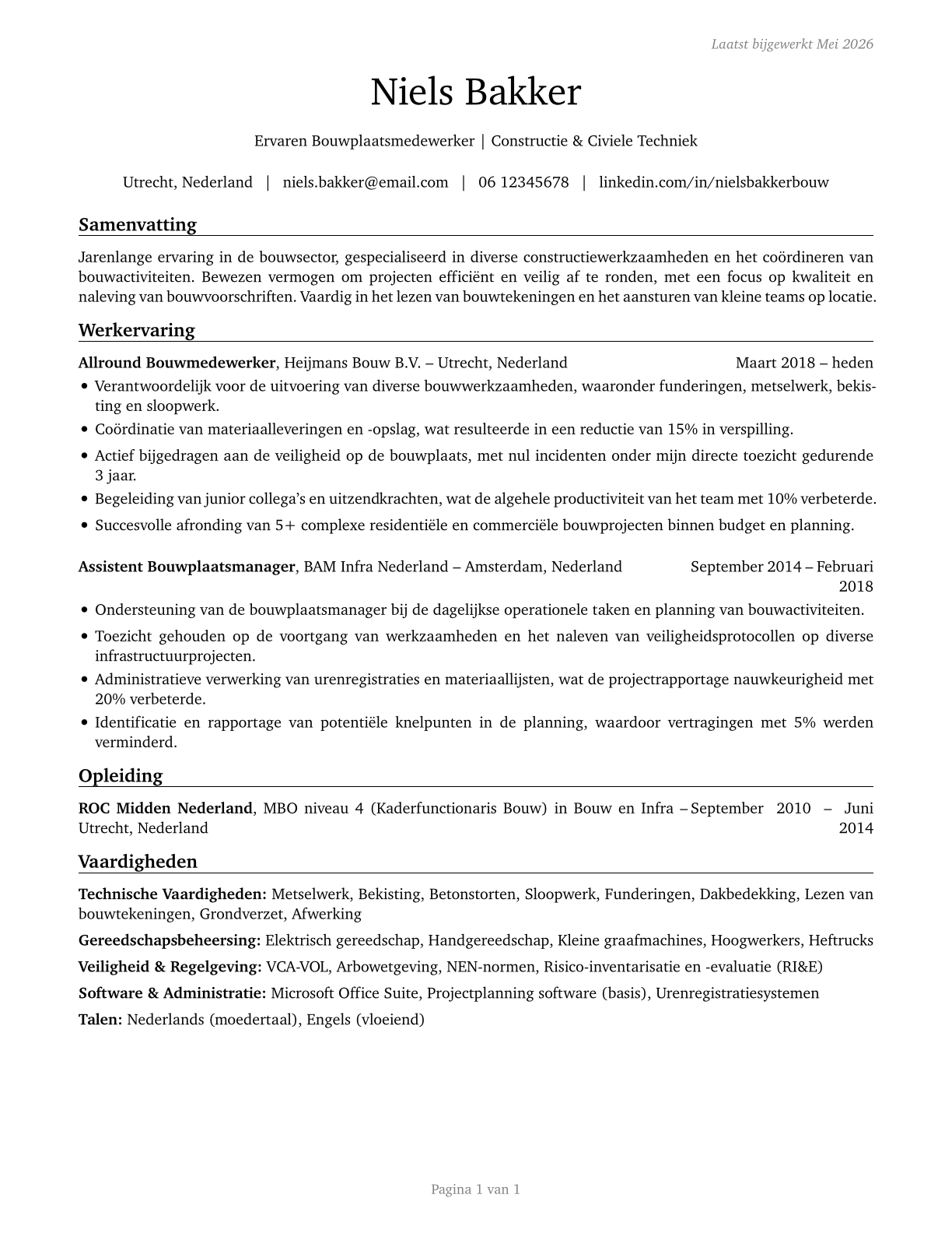 Construction and Related Workers, All Other CV in Dutch — page 1