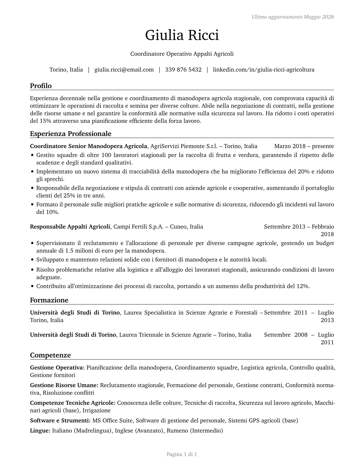Farm Labor Contractors CV in Italian — page 1