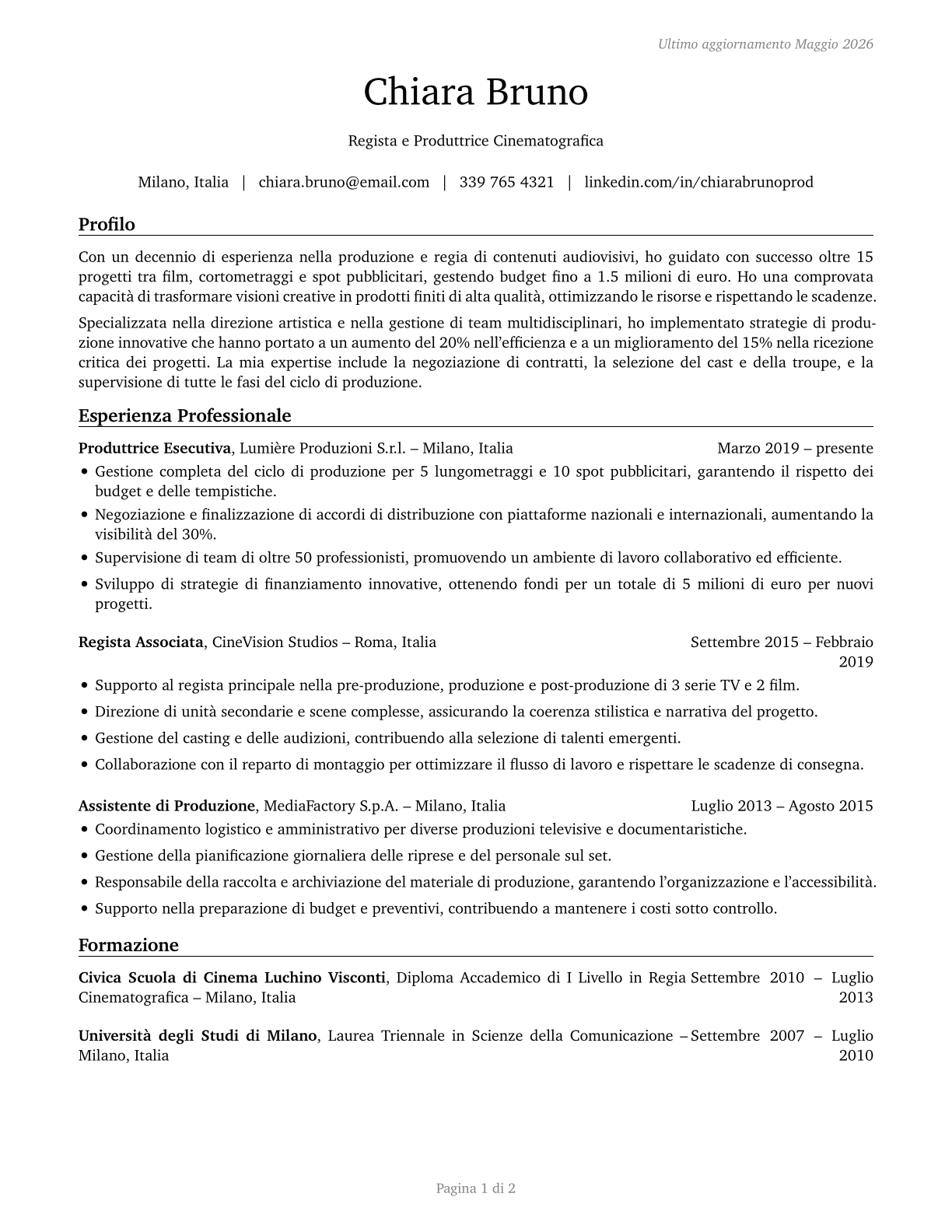Producers and Directors CV in Italian — page 1