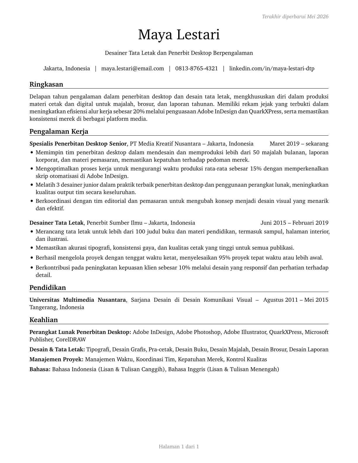 Desktop Publishers CV in Indonesian — page 1