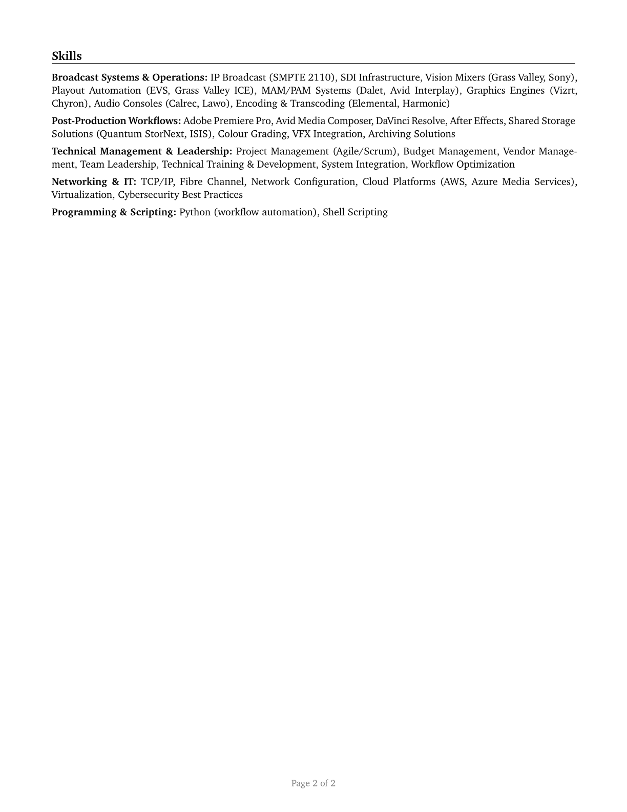 Media Technical Directors/Managers CV in English — page 2