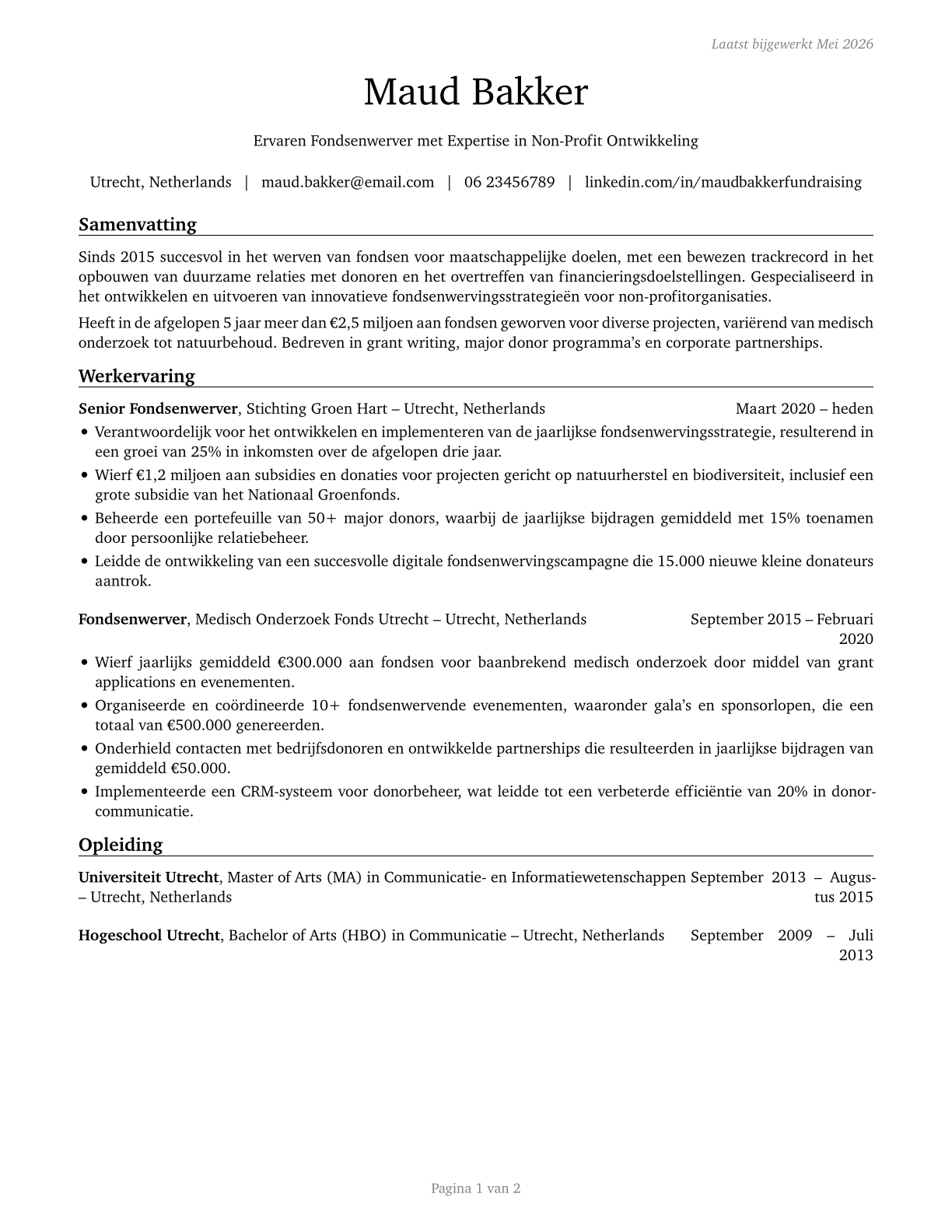 Fundraisers CV in Dutch — page 1